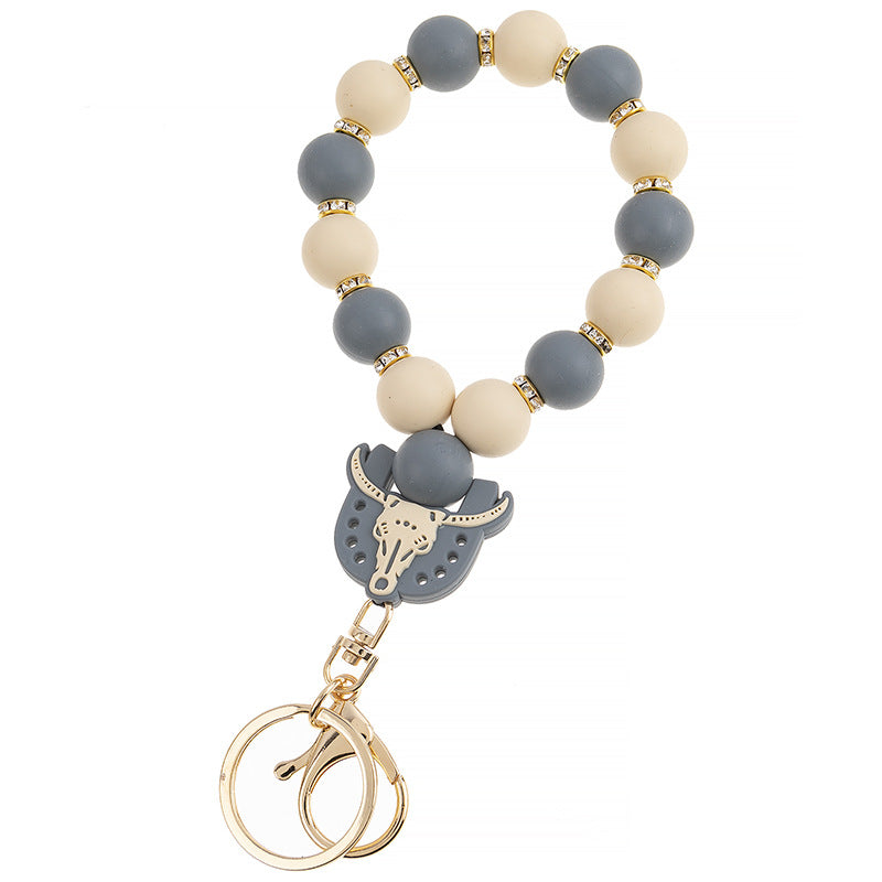 Wholesale Amazon Silicone Small Rainbow Beaded Bracelet Keychain DIY Creative Wrist Bracelet Keyring Accessories